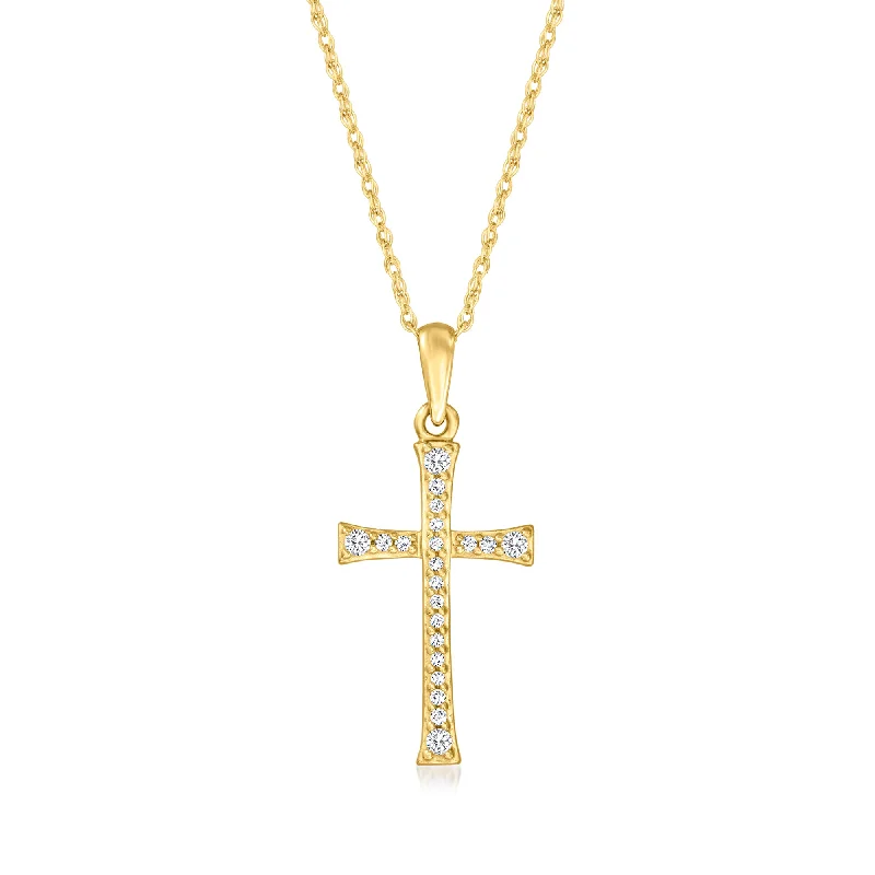 Eclipse charm necklaces-RS Pure by Ross-Simons Diamond Cross Pendant Necklace in 14kt Yellow Gold