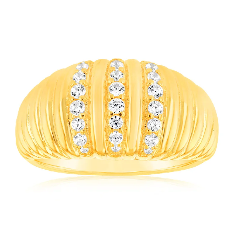 Woven fiber rings-Sterling Silver Gold Plated Zirconia Polished Ribbed Ring