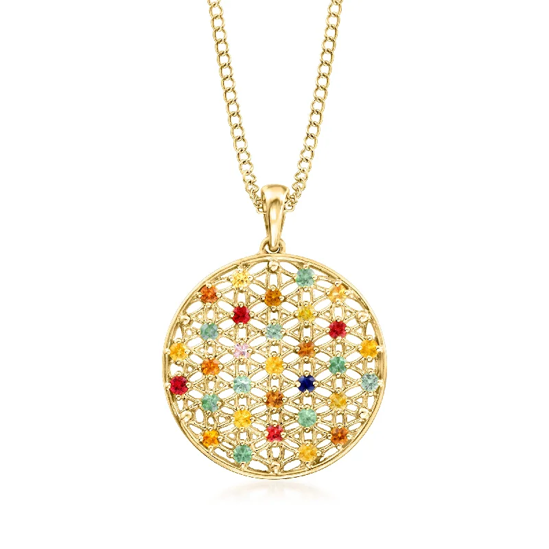 Strand cord necklaces-Ross-Simons Multicolored Sapphire Pendant Necklace in 18kt Gold Over Sterling