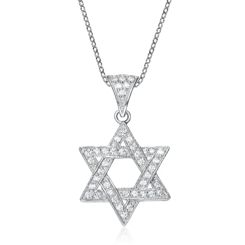 Nostalgic photo necklaces-Gv C.z. Sterling Silver Rhodium Plated Star Of David Drop Pendant