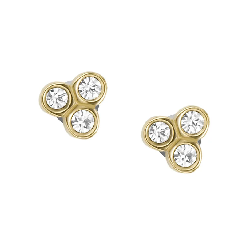 Fine clay rings-Fossil Yellow Gold Plated Stainless Steel Sadie Trio Glitz Stud Earring