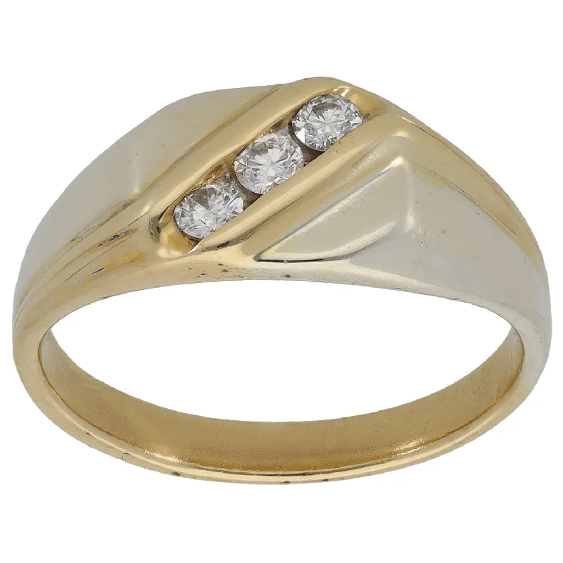 Rustic deco rings-9ct Bi-Colour Gold 0.15ct Diamond Patterned Signet Ring Size Q