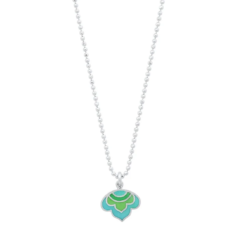 Eight-layer necklaces-Women's Enameled Lotus Pendant Necklace In Sterling/turquoise