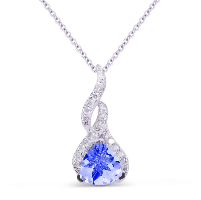 Clear stone necklaces-1.1Ct Created Sapphire 16"pendant Necklace In 14K White Gold