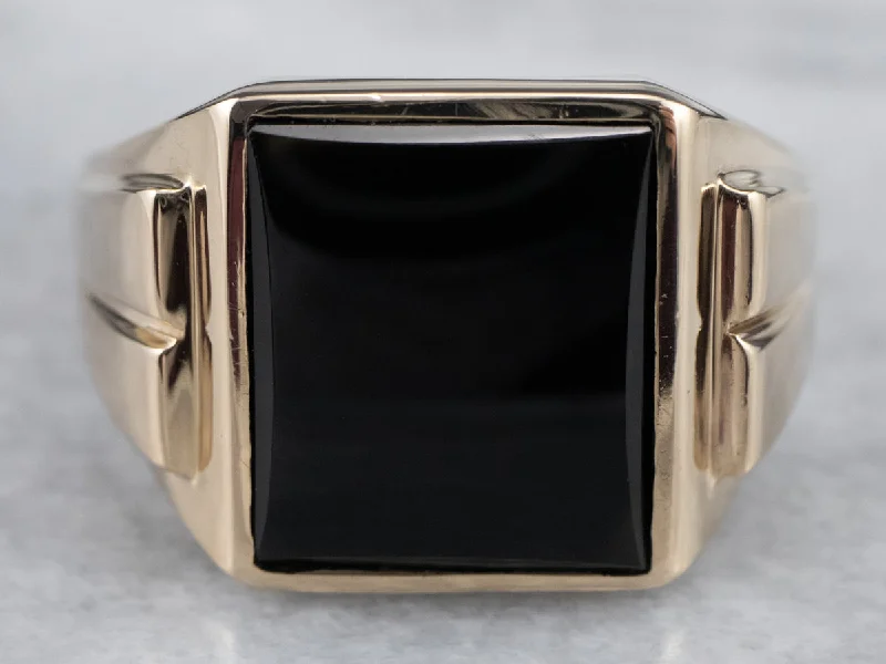 Rustic lock rings-Classic Vintage Black Onyx Statement Ring