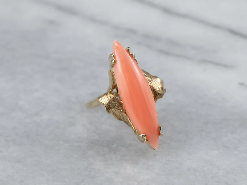 Bold geometric rings-Mid Century Coral Dinner Ring