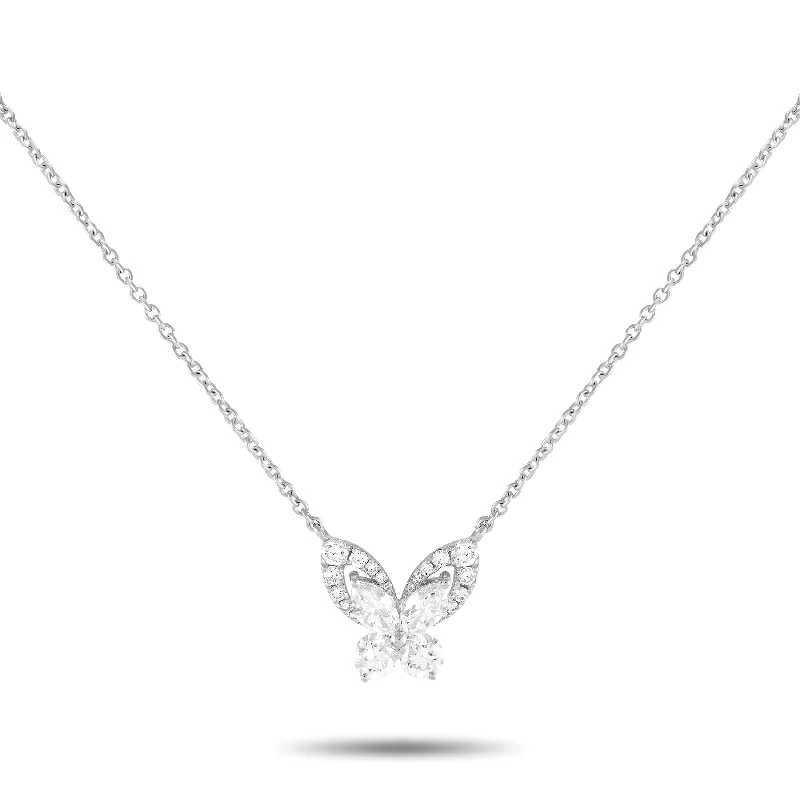 Grass weave necklaces-LB Exclusive 18K White Gold 1.30ct Diamond Butterfly Necklace ANK-19761