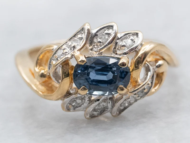 Fine clay rings-Retro Style Whimsical Blue Sapphire and Diamond Accent Ring