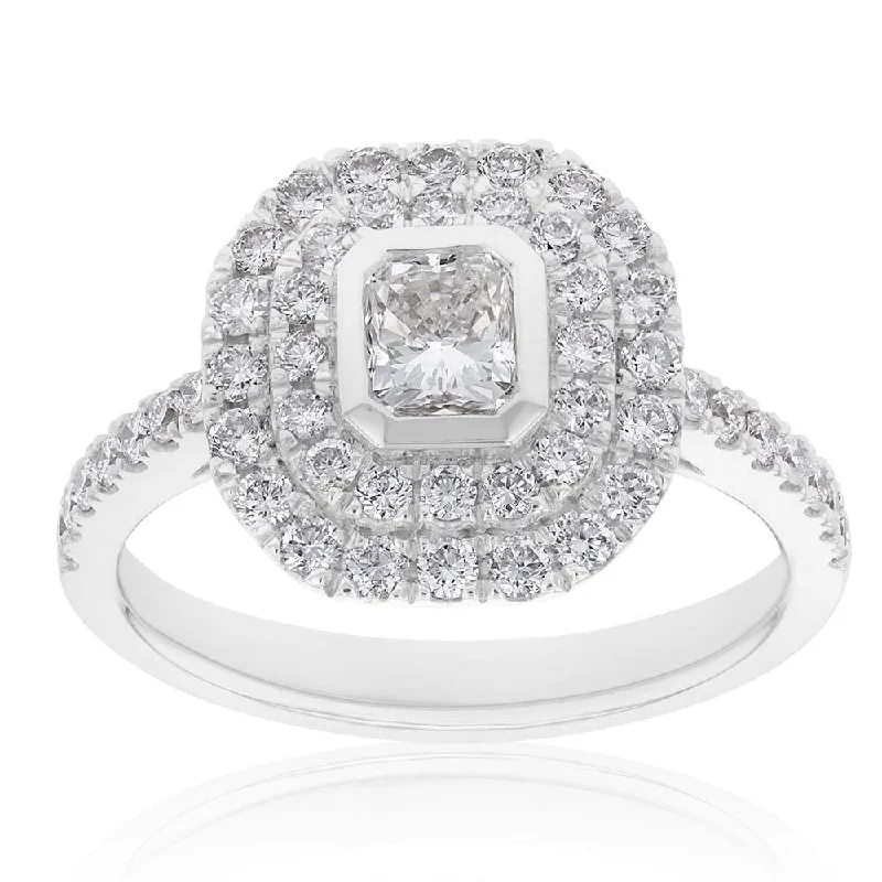 Octagon gem rings-18 White Gold 1.30 Carat Diamond Halo Ring