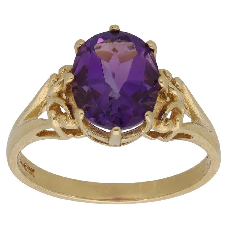 Glossy silver rings-9ct Gold Amethyst Single Stone Ring Size P