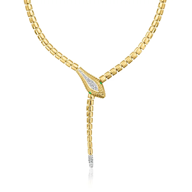 Meteor star necklaces-Ross-Simons Diamond Snake Y-Necklace With Emerald Eyes in 18kt Gold Over Sterling