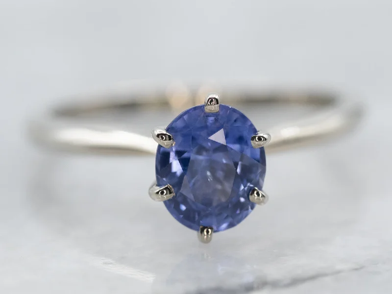 Bold cocktail rings-Simple Blue Sapphire Oval Solitaire Ring