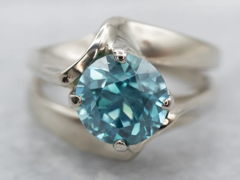 Midnight gothic rings-Modernist Blue Zircon Ring in White Gold