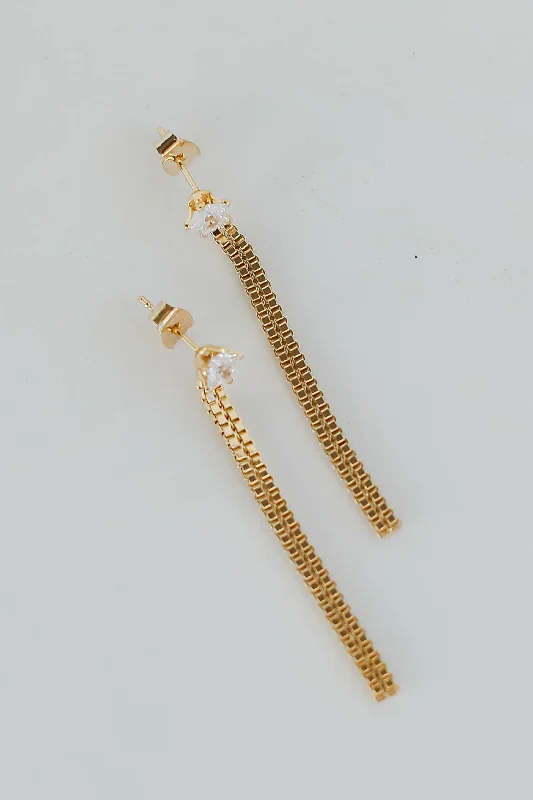 Orbit themed earrings-FINAL SALE - Elaina Gold Rhinestone Chain Drop Earrings