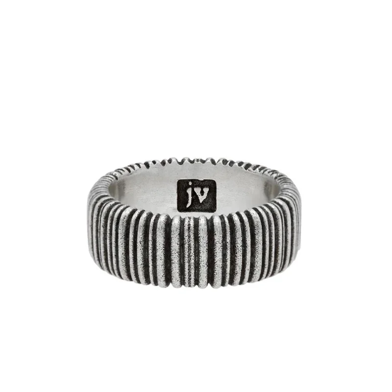 Fiber edge rings-JOHN VARVATOS MEN'S STERLING SILVER WIDE RING WITH WIRE TEXTURE