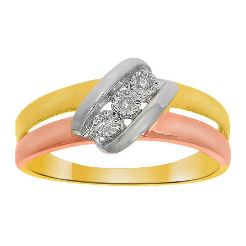 Bold cocktail rings-9ct Yellow Gold & White Gold Dress Ring With 0.05 Carats Of Diamonds