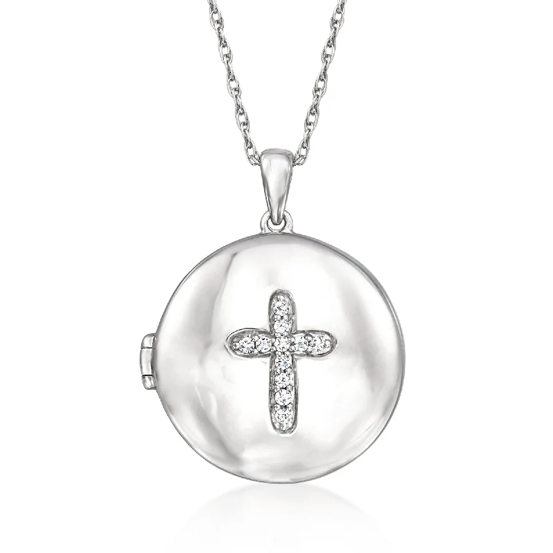 Simple cross necklaces-Ross-Simons Diamond Cross Locket Necklace in Sterling Silver