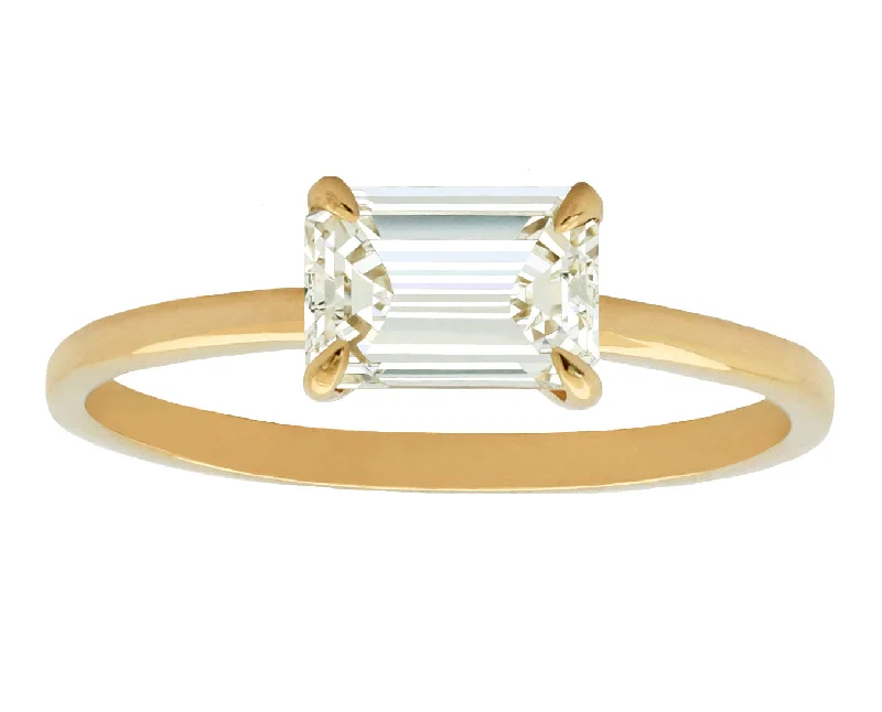 Woven motif rings-1 carat Emerald Cut White Diamond Prong Set East-West Ring