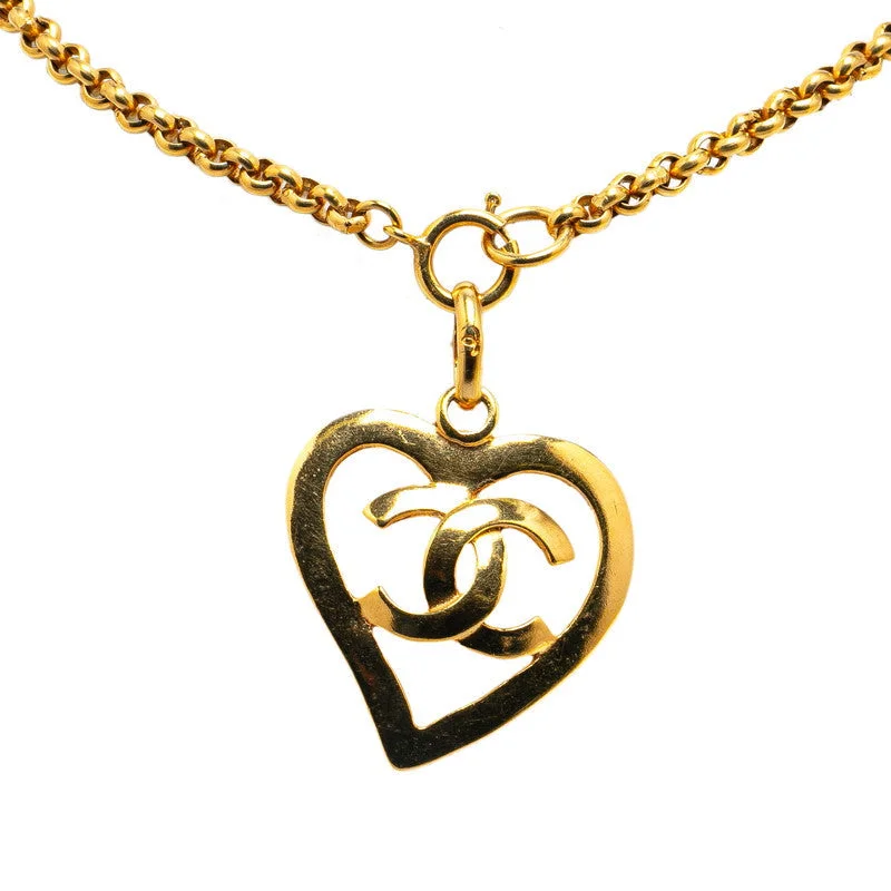 Clear stone necklaces-Chanel Vintage Heart Circle Necklace Gold