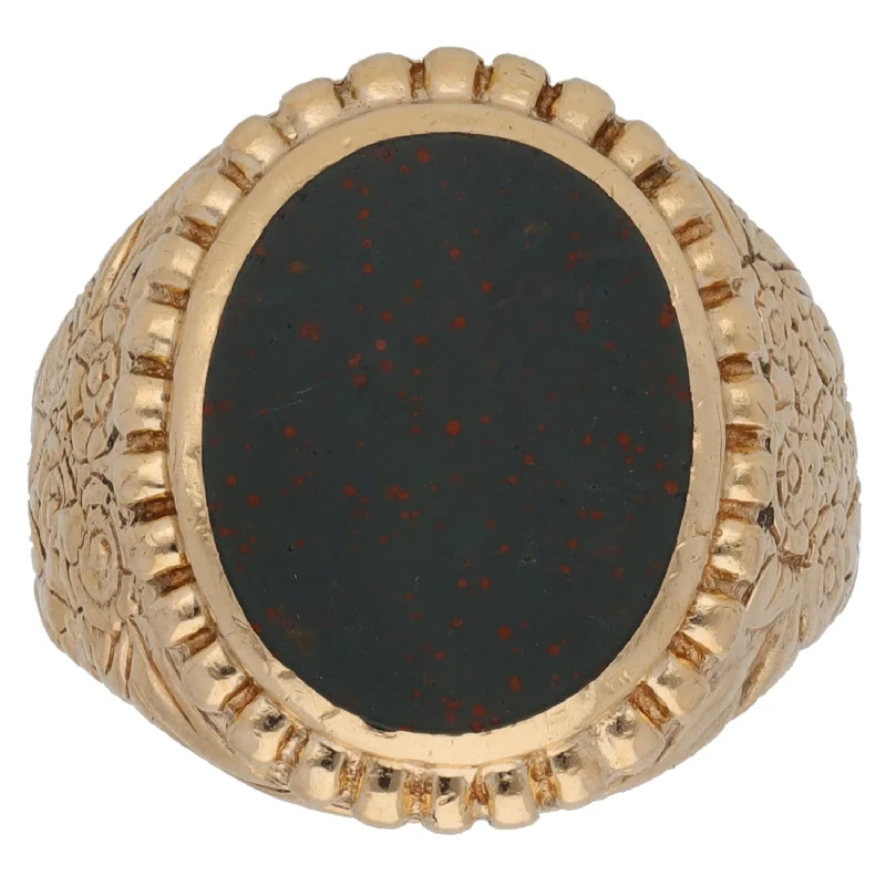 Rustic lock rings-9ct Gold Bloodstone Signet Ring Size O