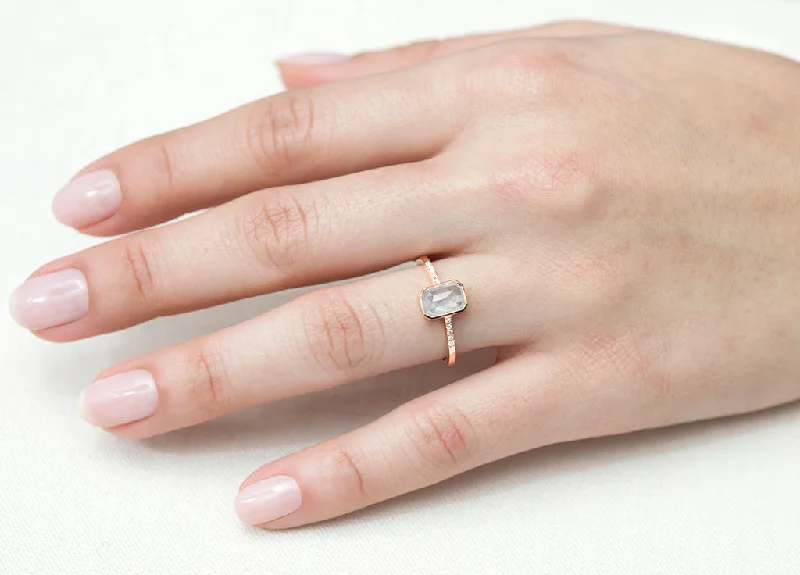 Octagon shape rings-1.18ct Cushion Pale Grey Diamond & Rose Gold Diamond Pavé Bezel Ring