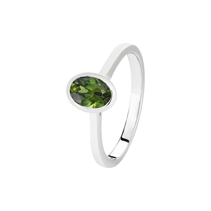 Oval Green Sapphire in 9ct White Gold