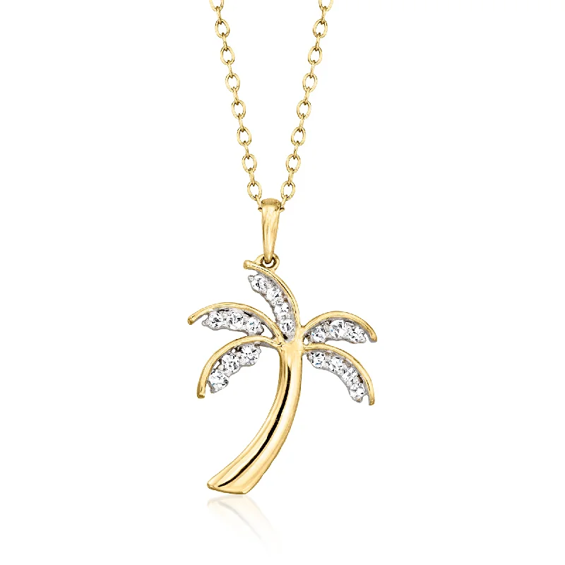 Nostalgic photo necklaces-Ross-Simons Diamond Palm Tree Pendant Necklace in 18kt Gold Over Sterling