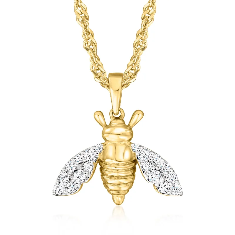 Eclipse charm necklaces-Ross-Simons Diamond Bumblebee Adjustable Pendant Necklace in 18kt Gold Over Sterling