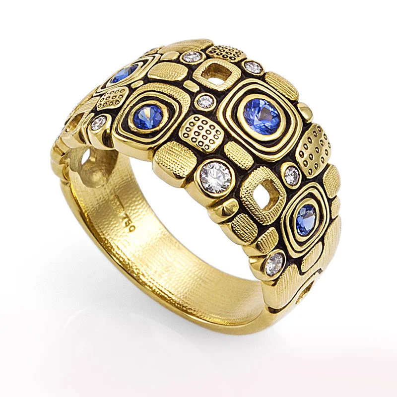 Bold stone rings-ALEX SEPKUS 18K YELLOW GOLD 'LITTLE WINDOWS' DIAMOND DOME RING