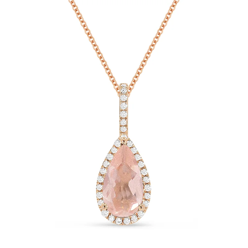 Solid bib necklaces-1.12Ct Morganite 16"pendant Necklace In 14K Rose Gold