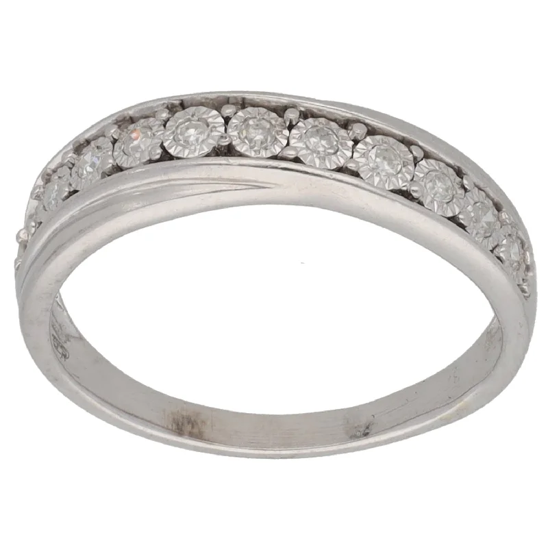 Dove feather rings-9ct White Gold 0.11ct Diamond Half Eternity Ring Size K