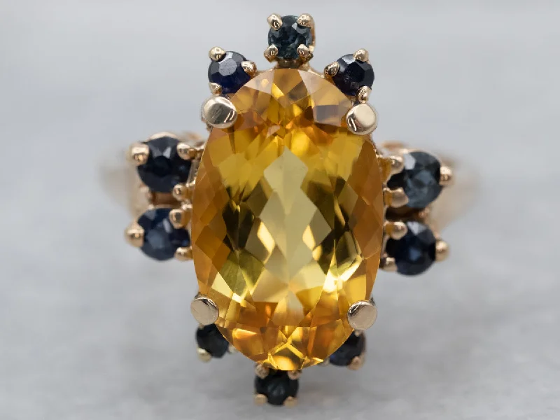 Grass style rings-Gold Citrine and Sapphire Halo Ring