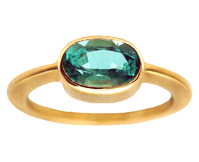 Multi-stone rings-1.30ct Oval Emerald & Yellow Gold Bezel Ring