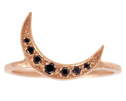 Neat eternity rings-Black Diamond & Rose Gold Crescent Moon Ring