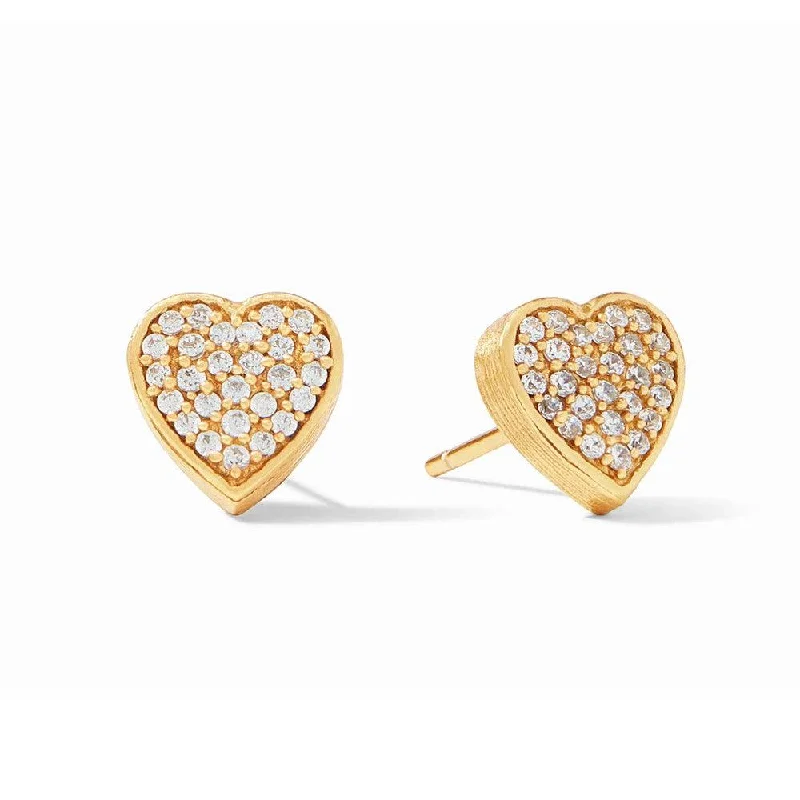 Flat token earrings-Heart Pave Stud Earrings