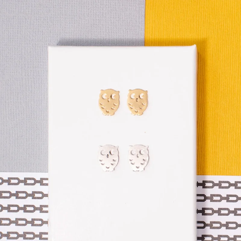 Small triangle earrings-Owl Bird Post Earring