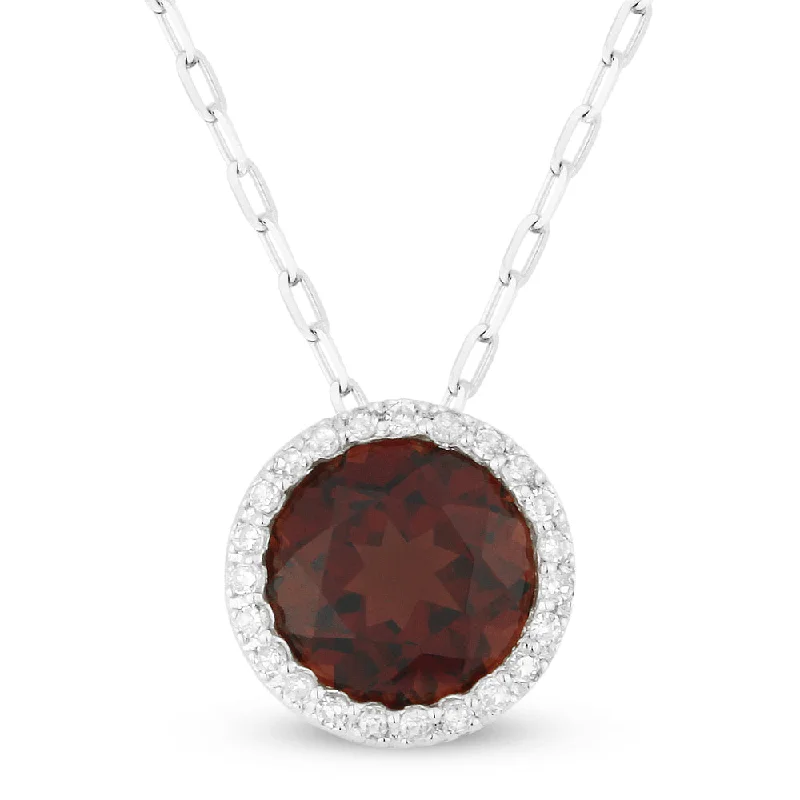 Hovering gem necklaces-1.90Ct Garnet 16"pendant Necklace In 14K White Gold