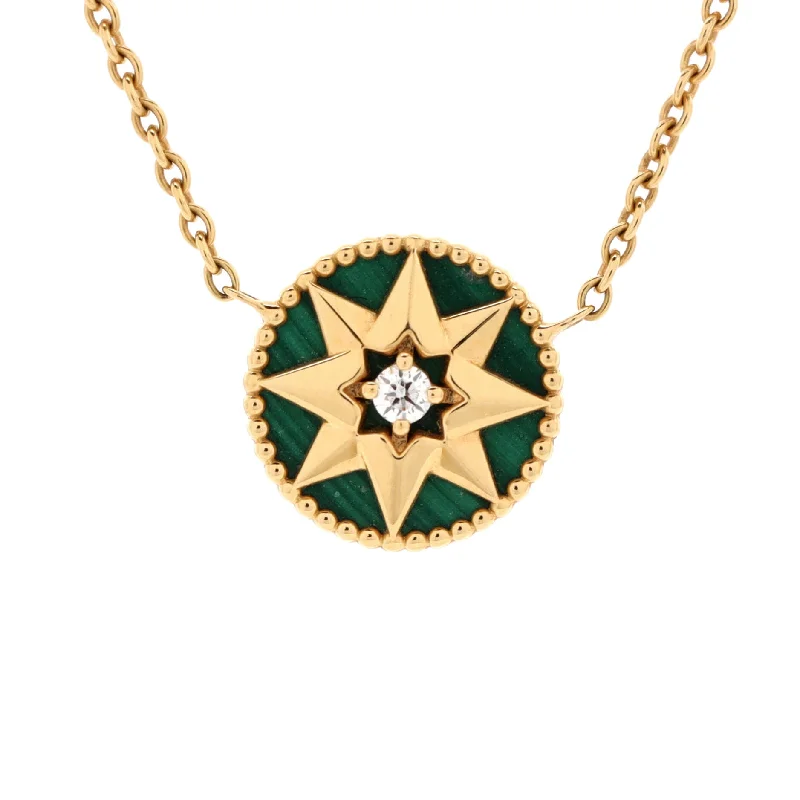 Meteor star necklaces-Rose des Vents Necklace 18K Yellow Gold with Diamond and Malachite 12mm