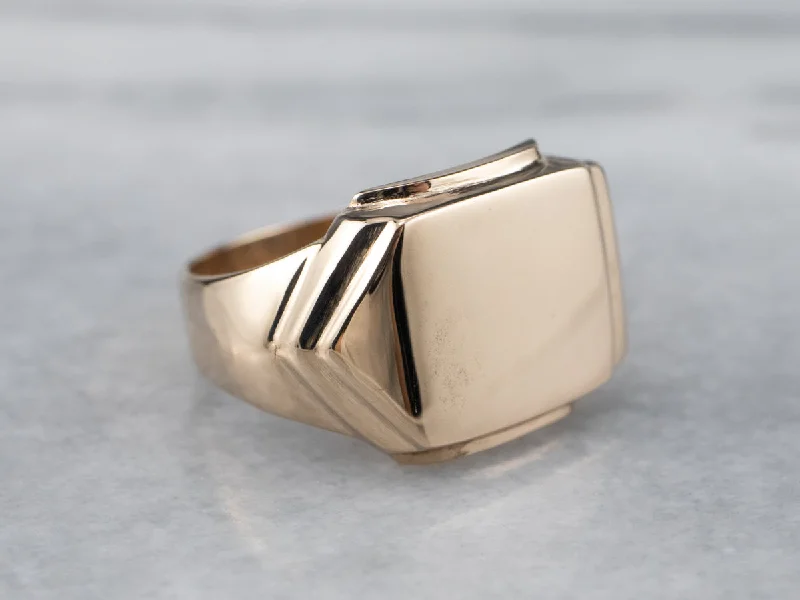 Rope band rings-Unisex Gold Signet Ring