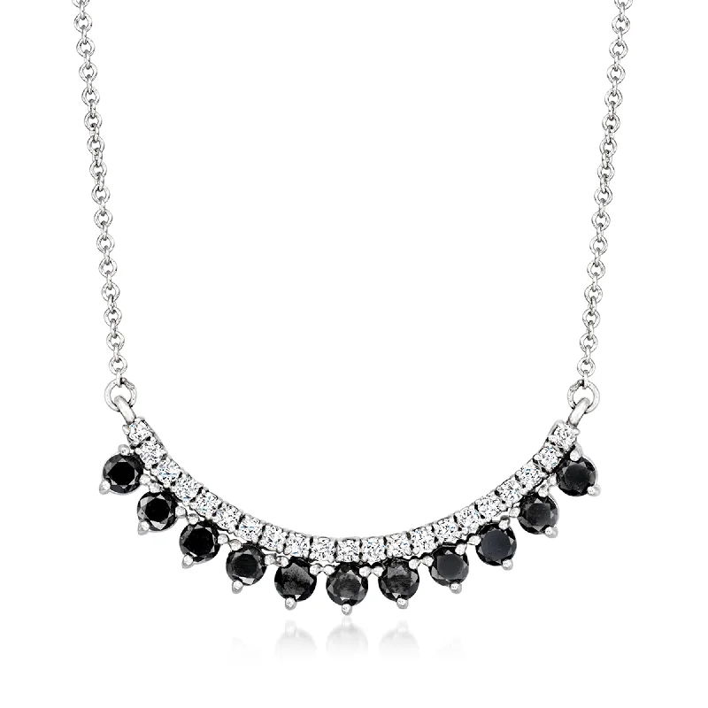 Octagon pendant necklaces-Ross-Simons White and Black Diamond Curved Necklace in Sterling Silver