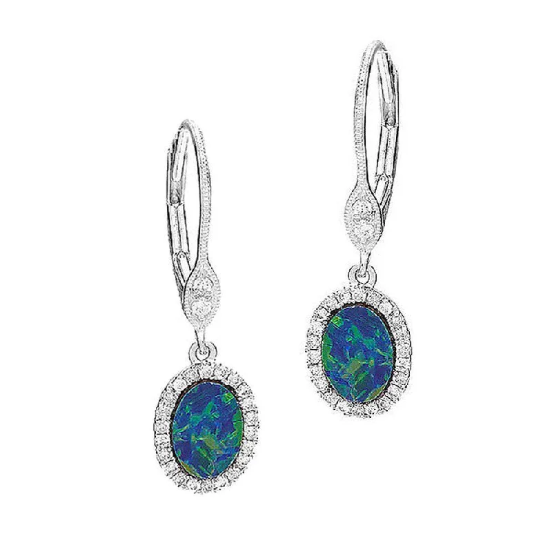 Glossy silver earrings-Australian Opal Earrings