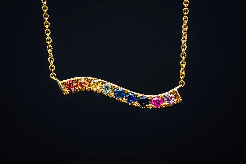 Vision eye necklaces-14k Yellow Gold Multi-Color Sapphire Necklace