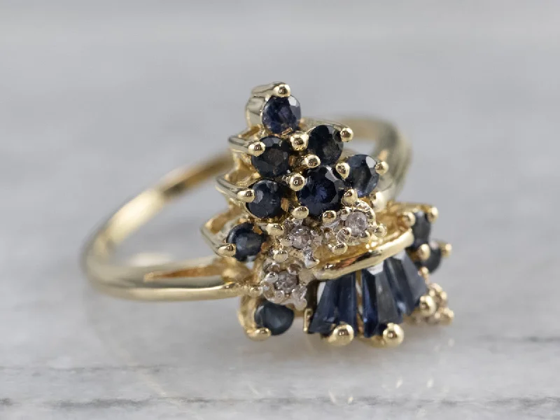 Round design rings-Vintage Sapphire and Diamond Cluster Ring