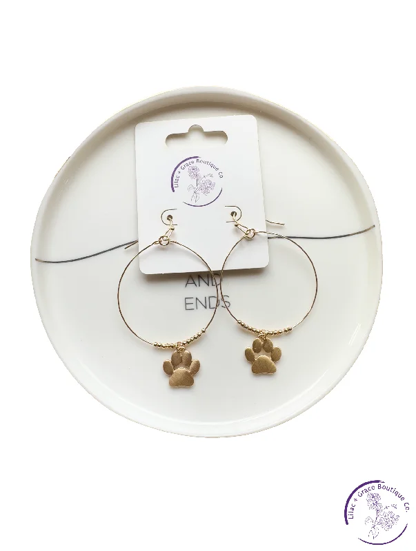 Elegant design earrings-Paw Print Large Hoop Earrings