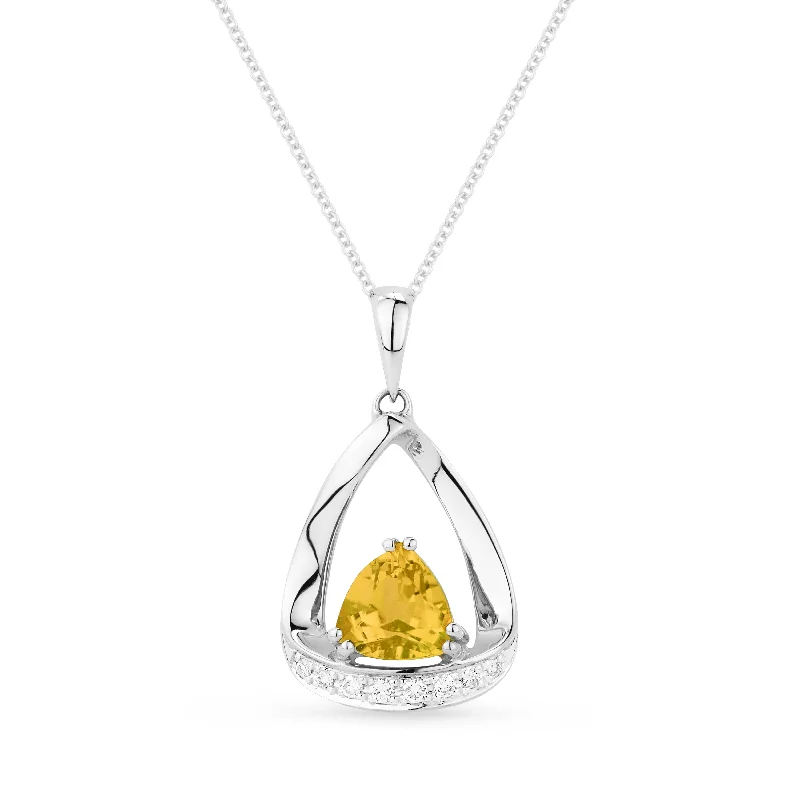 Garnet drop necklaces-1.1Ct Citrine 16"pendant Necklace In 14K White Gold