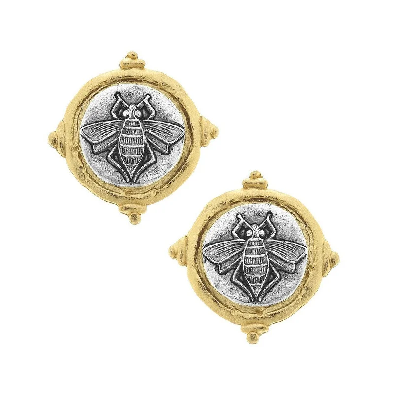 Rosebud motif earrings-Bee Intaglio Clip Earrings