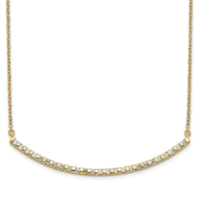 Stacked chain necklaces-14K Gold 1/2 Ct Lab Grown Diamond Curved Bar Pendant Necklace 18" Clarity VS, Color G-H