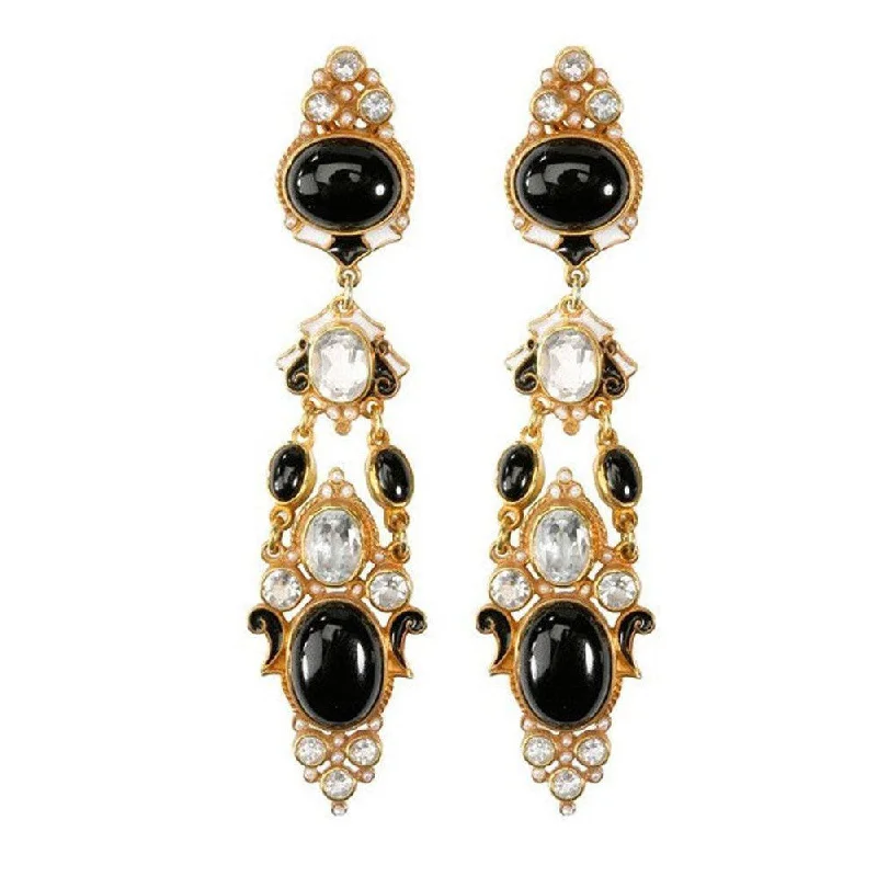 Fine hoop earrings-Onyx and White Topaz Earrings