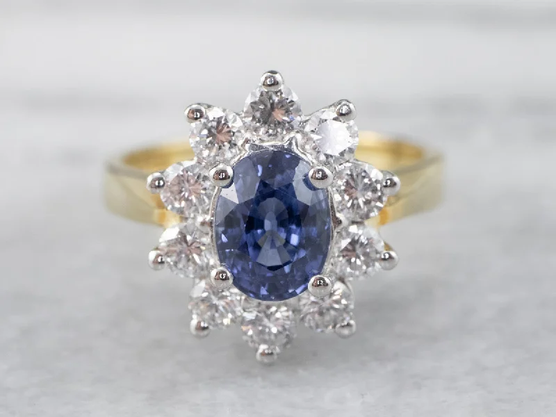 Flow style rings-18K Gold and Platinum Sapphire Diamond Halo Ring