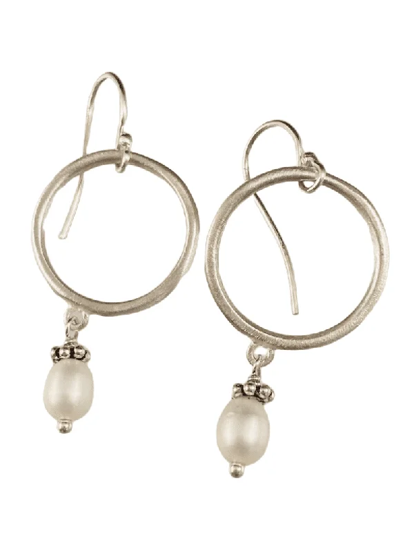 Blended metal earrings-Sterling Circle and Pearl Drop Earrings